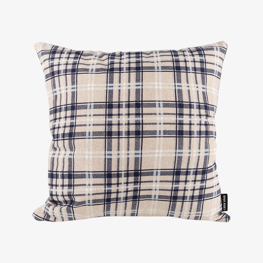 Funda de cojín de cuadros azul Uxue 45x45cm