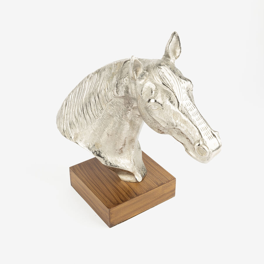 Figura decorativa de aluminio plateado Busto Caballo 28,5x33,5cm