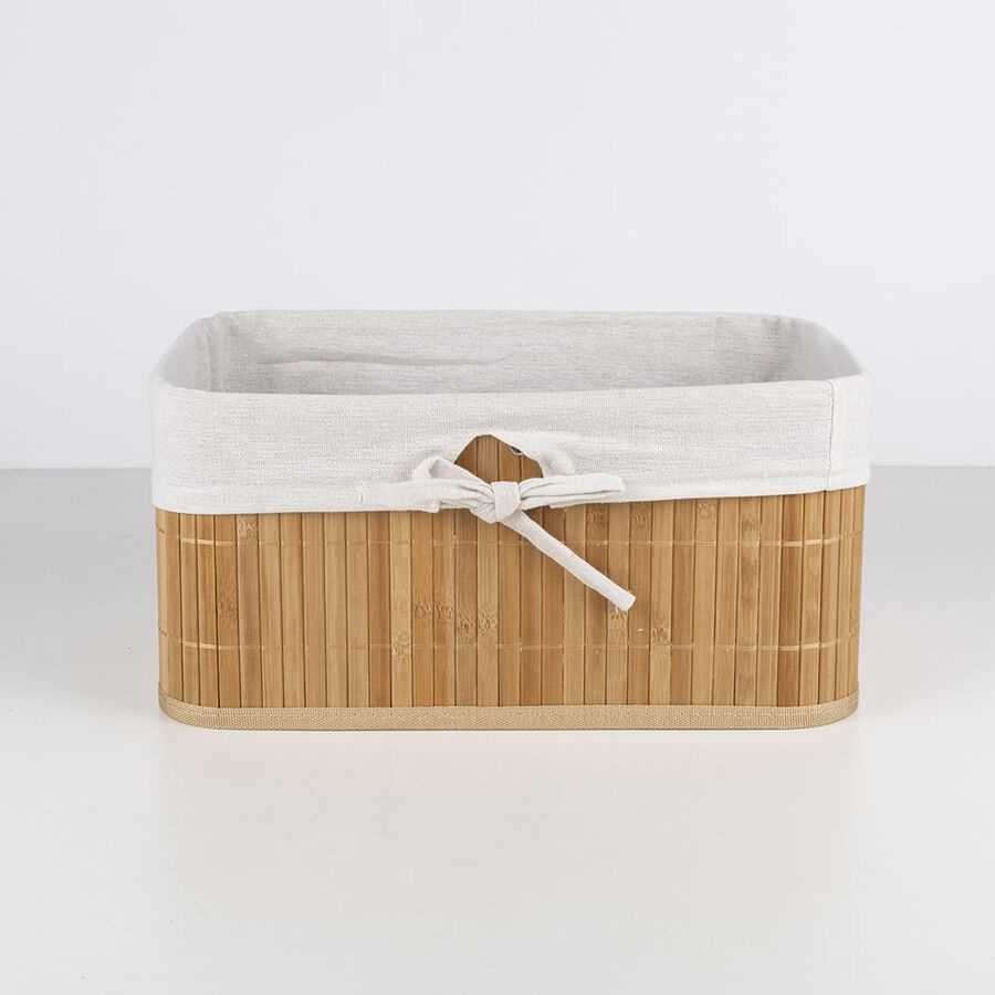 Cesto de bamb&uacute; y lino 34x24x16cm