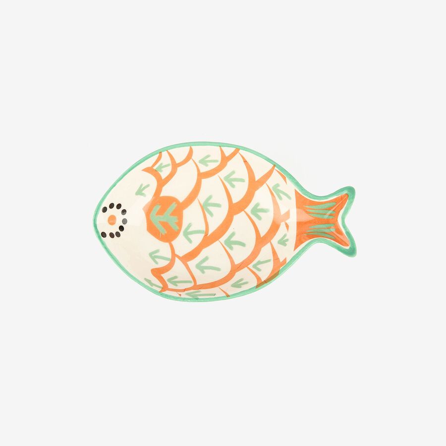 Bol de cerámica naranja Pez 14x9cm