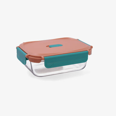 Recipiente herm&eacute;tico rectangular naranja de vidrio Move box 0,65L