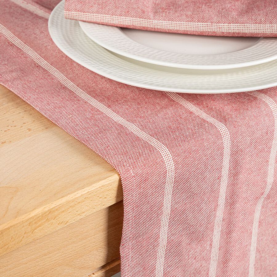 Camino de mesa de algod&oacute;n rojo a rayas 55x140cm