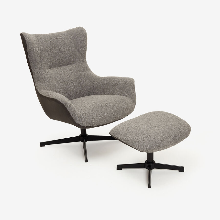 Butaca giratoria gris con puf Brida 86x80x102cm Clau&Chloe