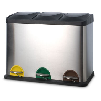 Cubo de reciclaje de acero inoxidable 3 compartimentos 45L 60,5x34x48,5cm Davos