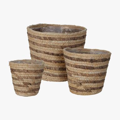 Set de 3 cestas de fibra natural hoja de ma&iacute;z Nara