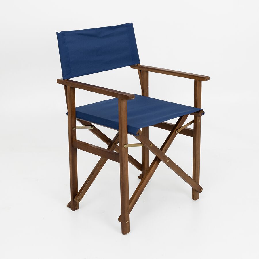 Silla plegable director de jardín azul de madera de acacia 90x56x52 cm