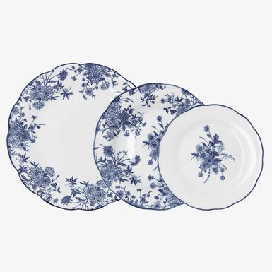Vajilla 12 piezas con flores azul de porcelana Charlotte