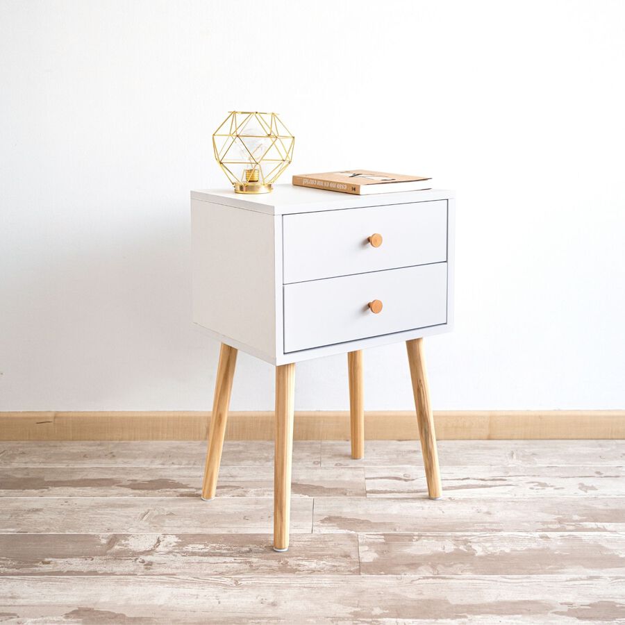 Mesita de noche de madera con 2 cajones Deva 40x30x63cm