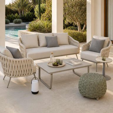 Set de jard&iacute;n de 4 piezas de aluminio y cuerda beige Portofino