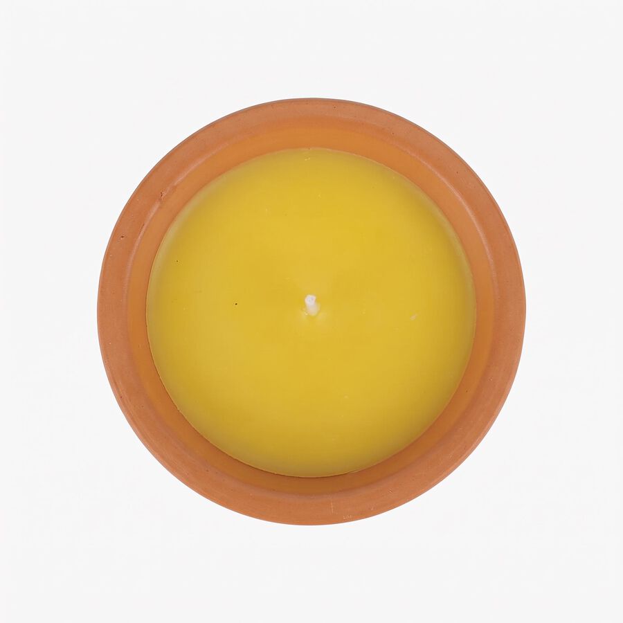 Vela de citronela amarilla de cera en maceta de terracota 11x5cm