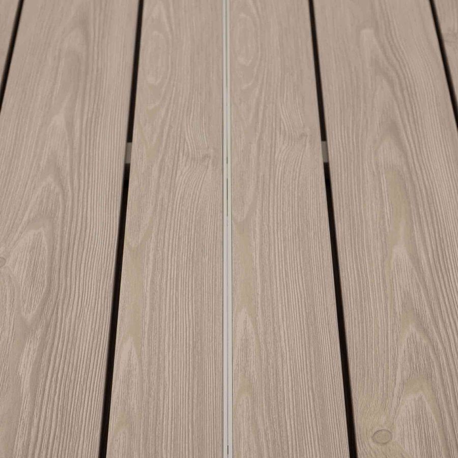 Mesa de comedor de jard&iacute;n extensible de aluminio efecto madera lino Evora 142x90x77cm