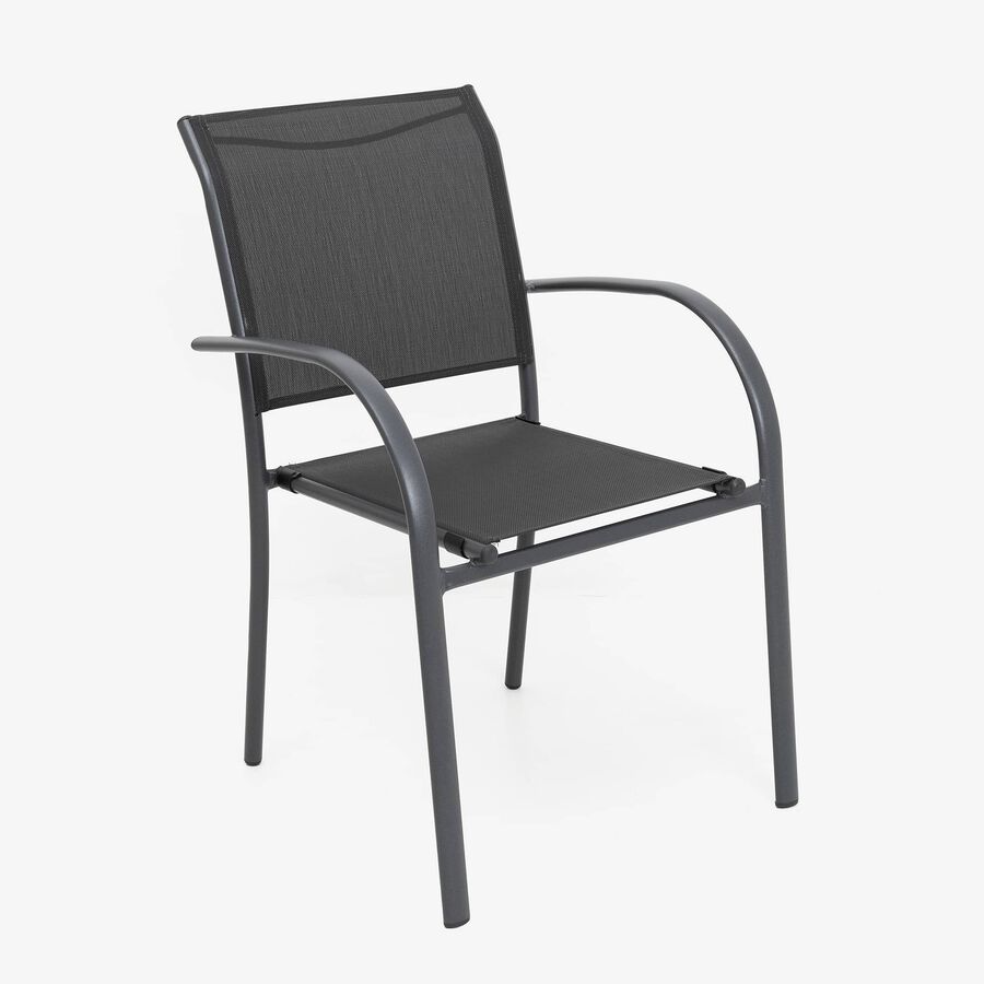 Silla de jard&iacute;n apilable con reposabrazos de aluminio y textilene gris 66x56x88cm