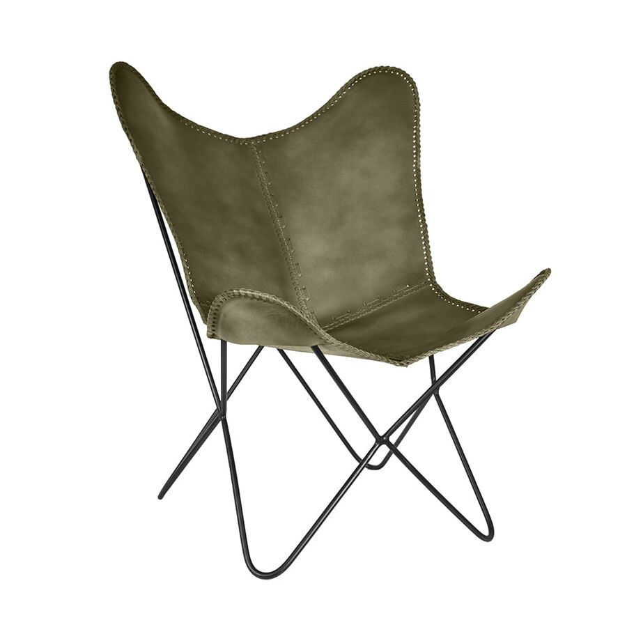 Silla mariposa de cuero verde July 75x87x86cm