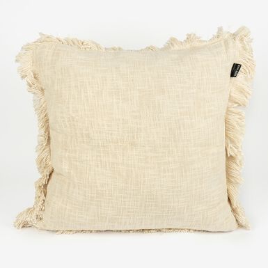Funda de coj&iacute;n beige algod&oacute;n con flecos 60x60cm