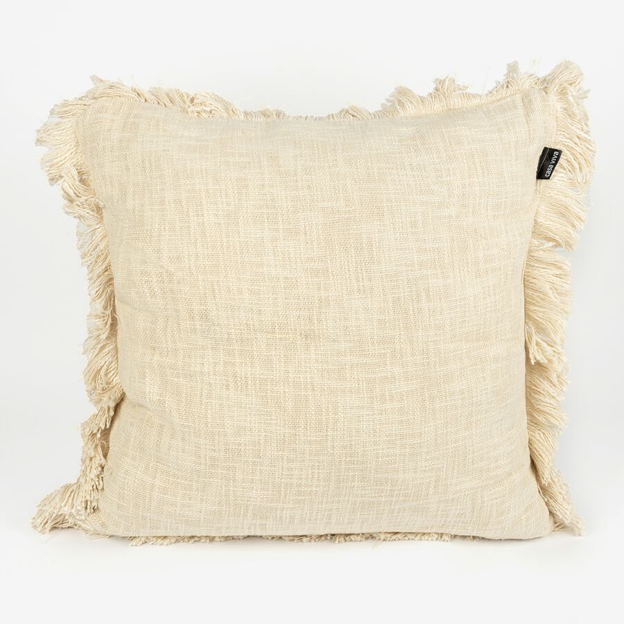 Funda de coj&iacute;n beige algod&oacute;n con flecos 60x60cm