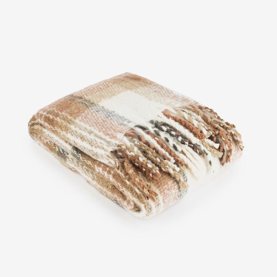 Manta efecto mohair a cuadros rosa y gris 130x150cm