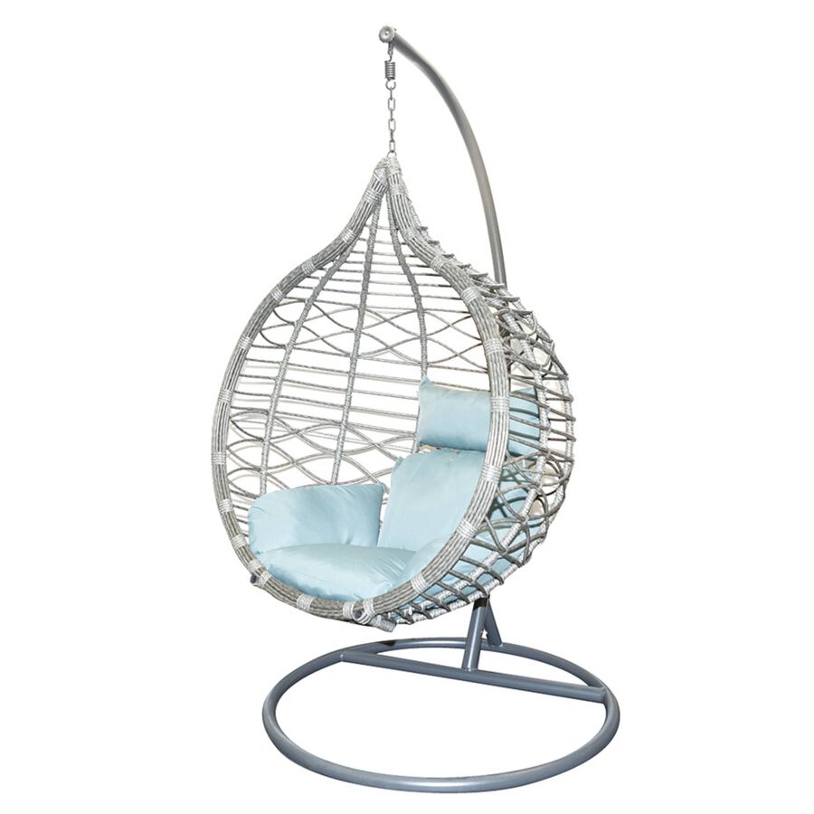 Sillón colgante de jardín con cojín y reposapiés de ratán sintético Cozumel 120x103x190cm Clau&Chloe