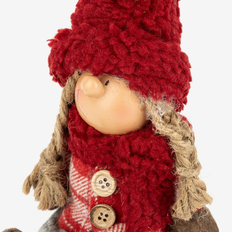 Figura decorativa Muñeca sentada con gorro 28cm
