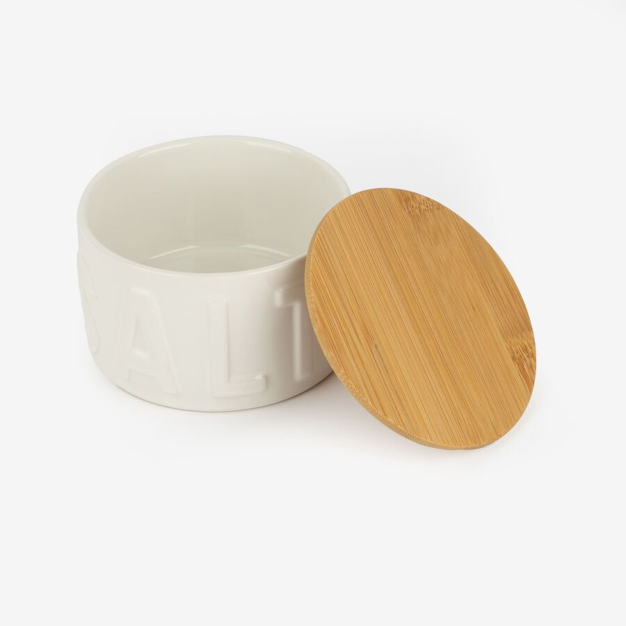 Salero de cerámica y bambú Ø11x7cm