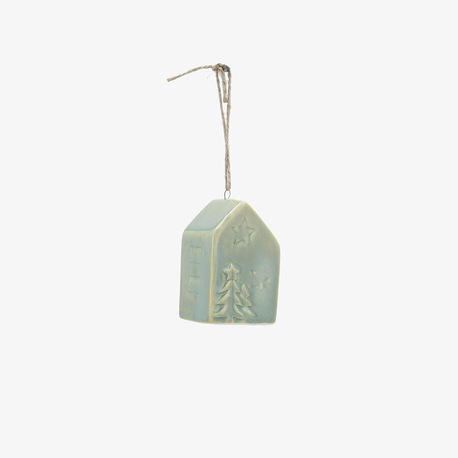 Adorno colgante de casita verde menta de cer&aacute;mica 8cm