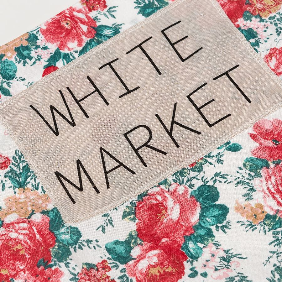 Delantal de algod&oacute;n blanco flores Wuxi 90x60cm