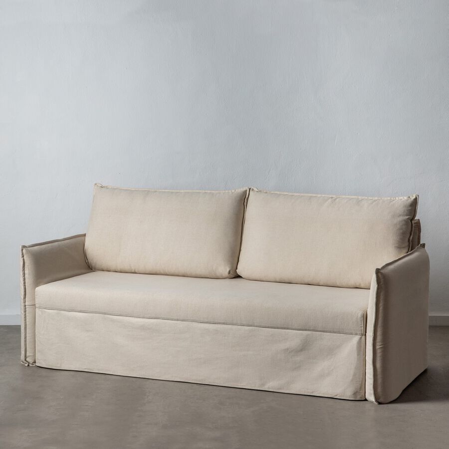 Sofá cama de algodón y lino beige 215x100x97cm