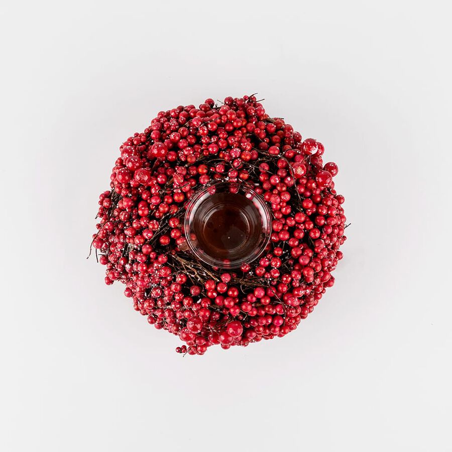 Centro portavelas bayas rojas &Oslash;20x8cm