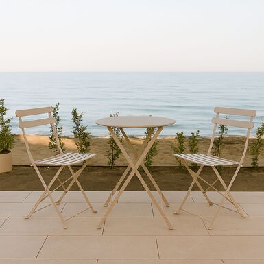 Set de jard&iacute;n de mesa y 2 sillas de acero gris claro Bistro