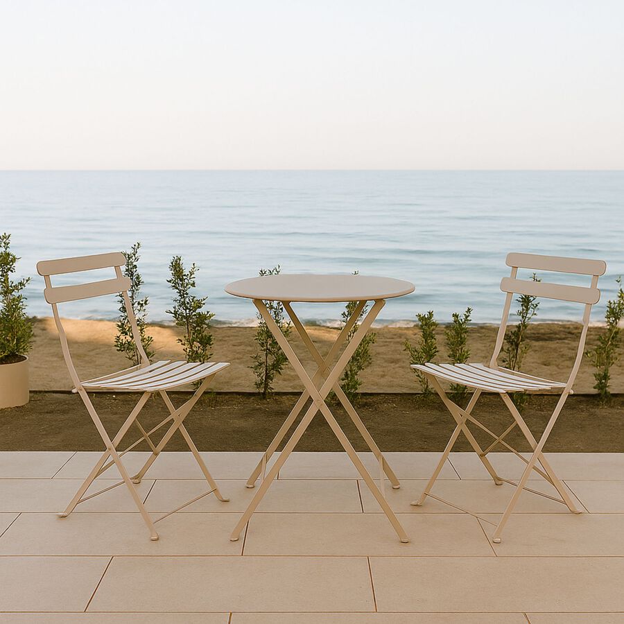 Set de jard&iacute;n de mesa y 2 sillas de acero gris claro Bistro