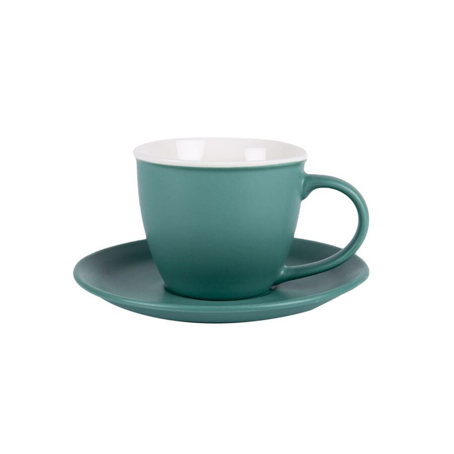 Taza de té con plato de cerámica verde 23cl