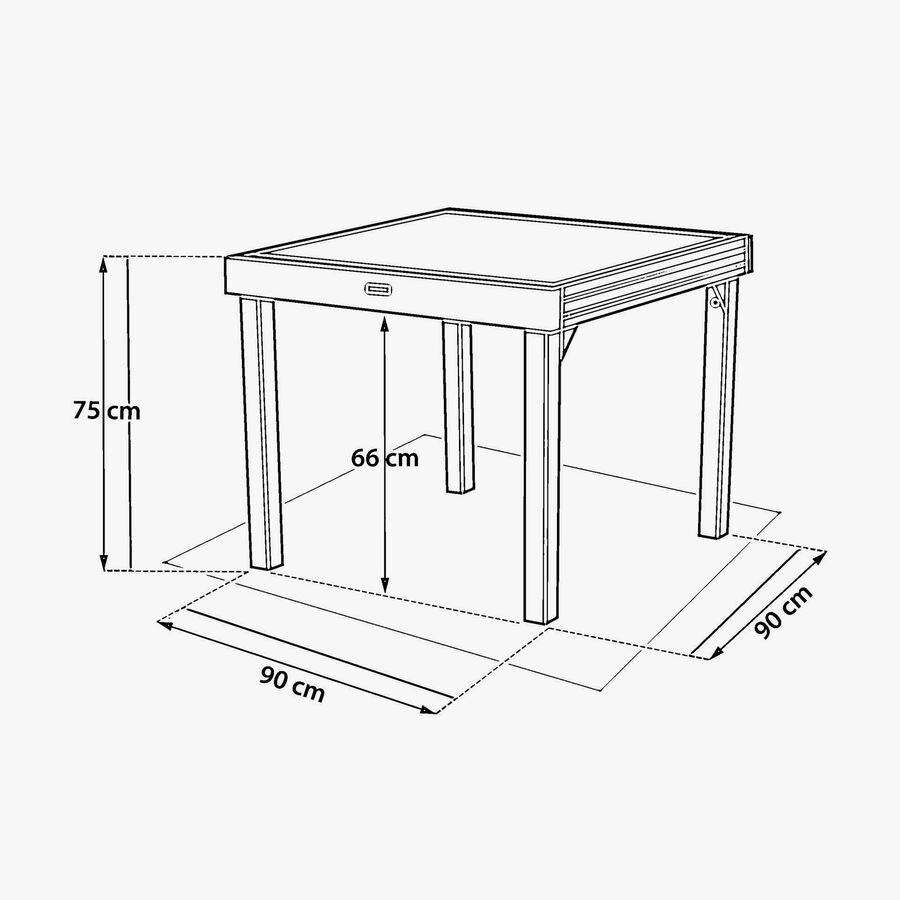 Mesa de comedor de jard&iacute;n extensible de aluminio y cristal impreso crema Piazor 90x90x76cm