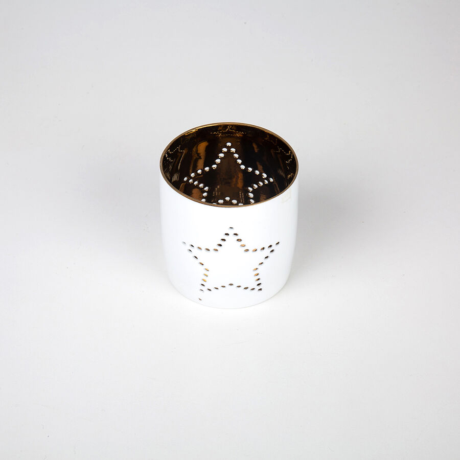 Portavelas blanco y dorado con dise&ntilde;o de estrella