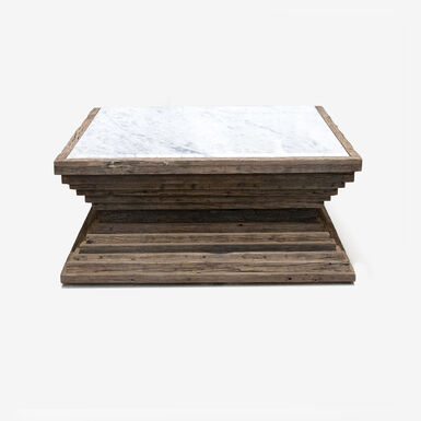 Mesa de centro de madera de olmo reciclada Pisco 100x100x45cm