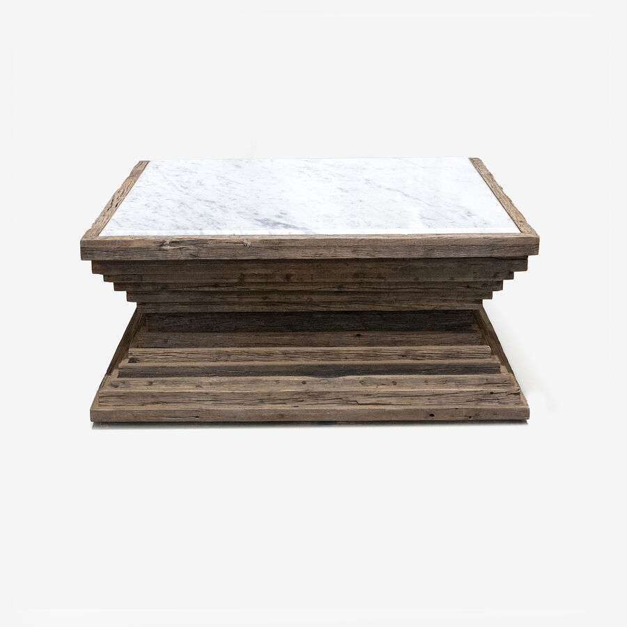 Mesa de centro de madera de olmo reciclada Pisco 100x100x45cm