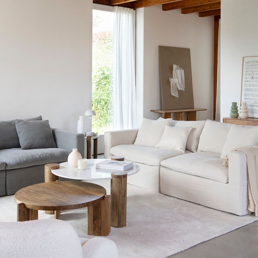 Sofá de 3 plazas de lino beige Aiden 220x110x80 Clau&Chloe