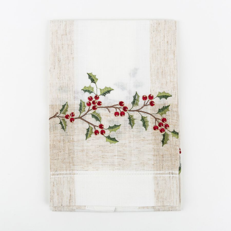 Camino de mesa blanco bordado Muérdago 40x140cm