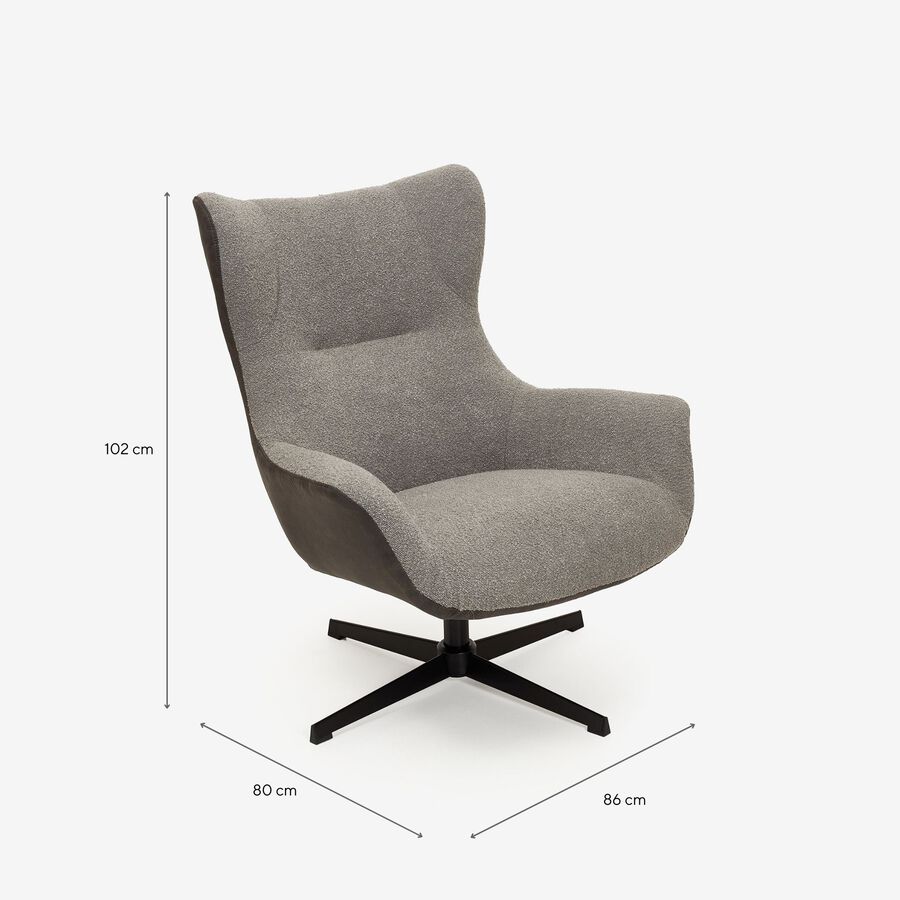 Butaca giratoria gris con puf Brida 86x80x102cm Clau&Chloe