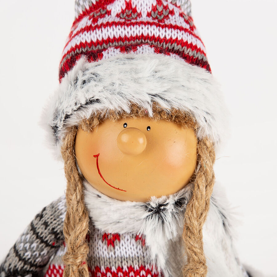 Figura decorativa Muñeco niña rojo y gris