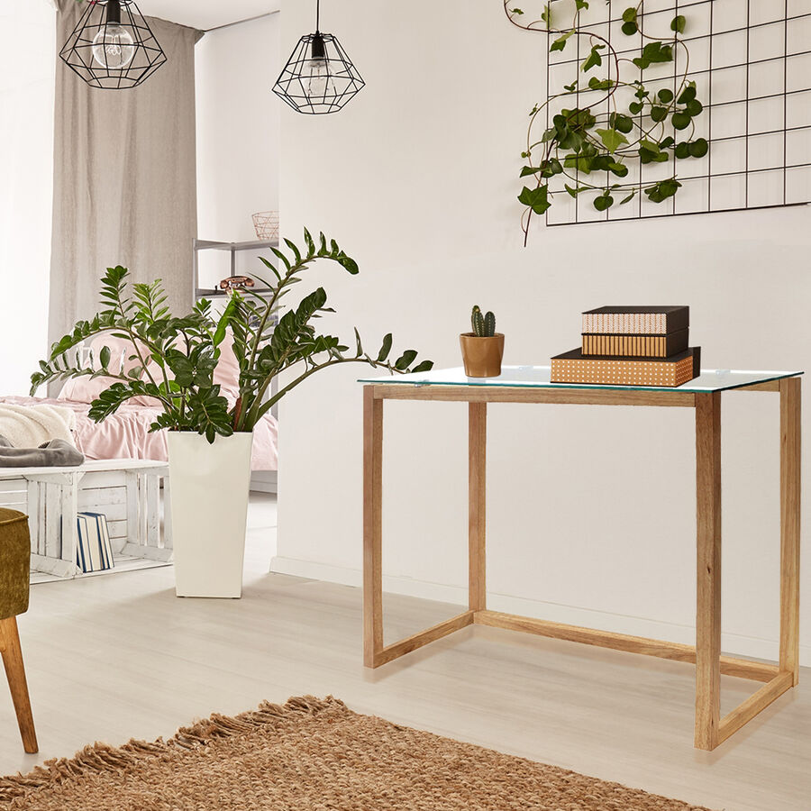 Consola de madera y cristal