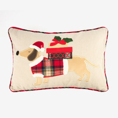 Funda de cojín Perro con jersey de tartán 30x45cm