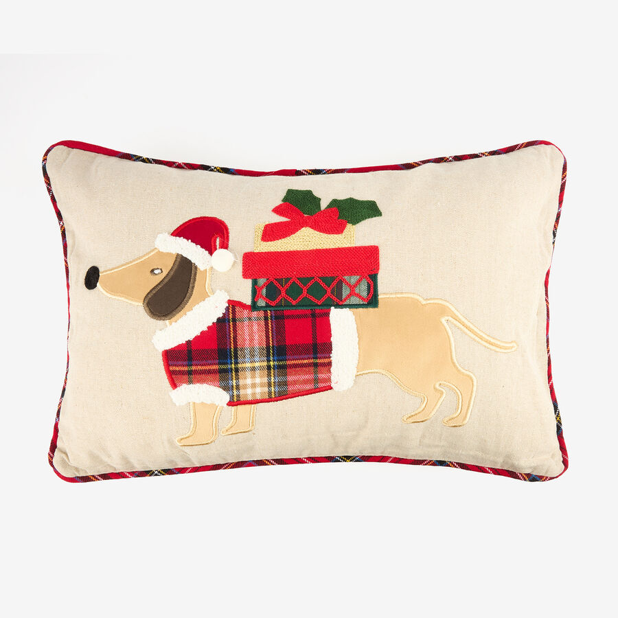 Funda de cojín Perro con jersey de tartán 30x45cm