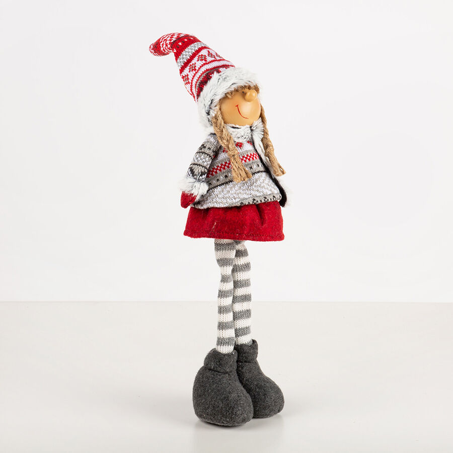 Figura decorativa Muñeco niña rojo y gris