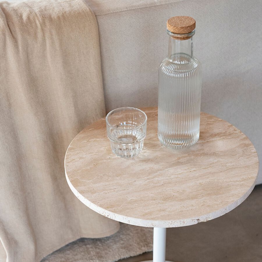 Mesa auxiliar de travertino y metal blanca Travertine &Oslash;40x45cm