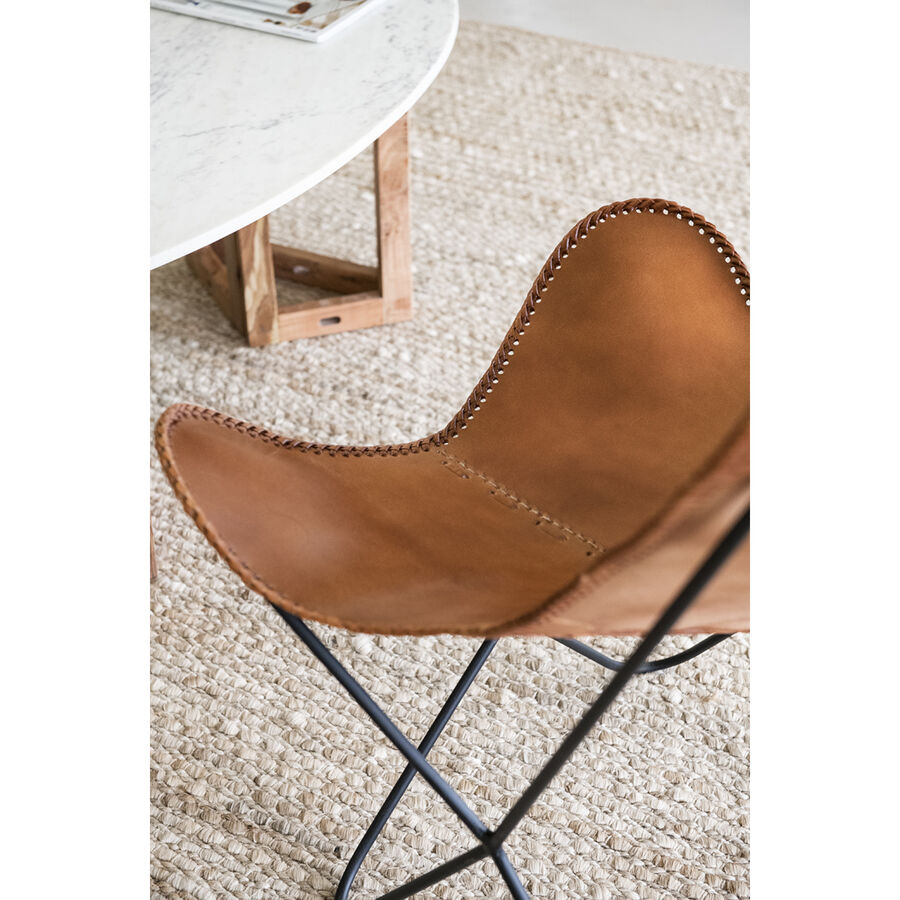 Silla mariposa de cuero marrón July 75x87x86cm