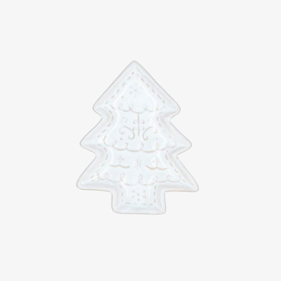 Plato navide&ntilde;o de &aacute;rbol de Navidad blanco de cer&aacute;mica 16cm