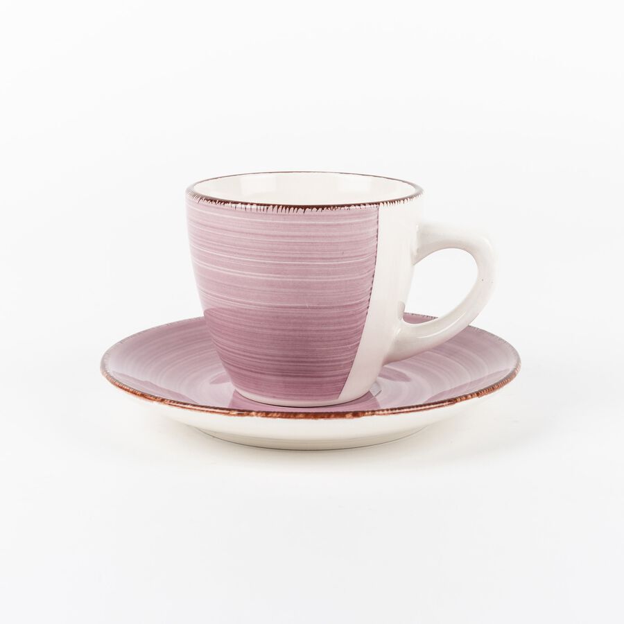 Set 2 tazas con plato rosa de gres Vita 22cl