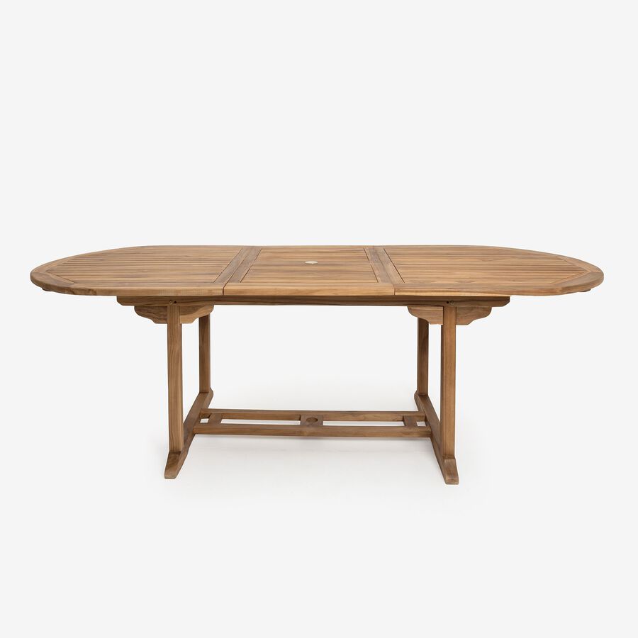 Mesa ovalada extensible de madera de teca 240/180x100x75cm