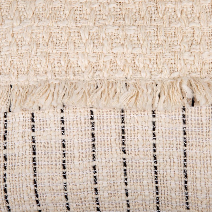 Funda de coj&iacute;n de algod&oacute;n bordada gris y marfil 30x45cm