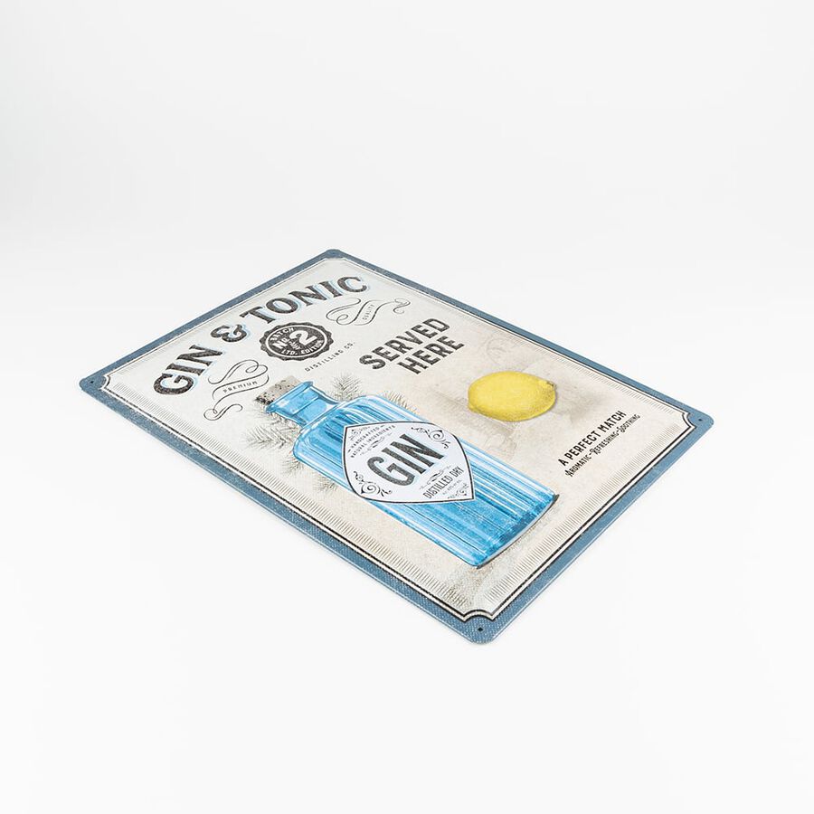 Placa de metal Open Bar Gin & Tonic 30x40cm