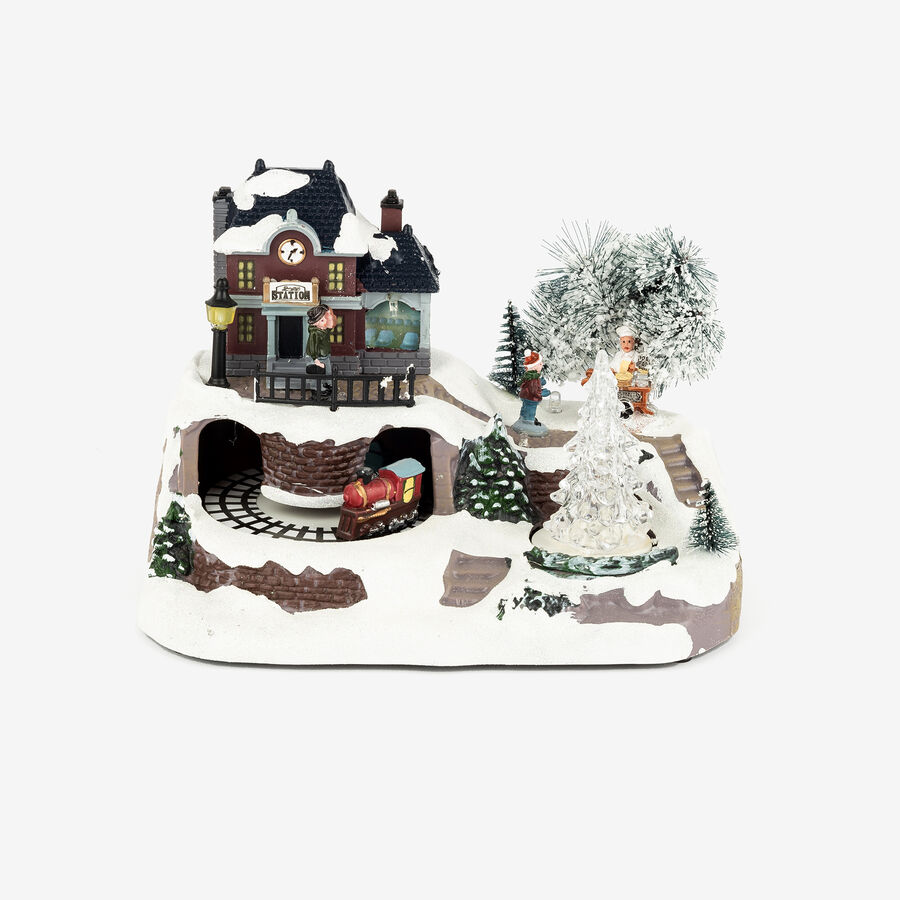 Figura decorativa con luz LED Pueblo Navidad musical 23,5x16x17cm